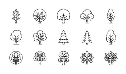 Elegant tree emblem logo icons forest nature branding vector template collection isolated on white background