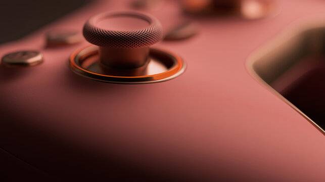 Mando de consola gaming color oro rosa detalle joystick, Mando de juego premium de alta gama en tono met&aacute;lico, Tecnolog&iacute;a y dise&ntilde;o avanzado en controles de videojuegos