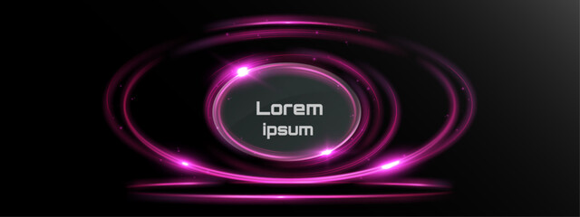 Glowing pink light ring frame with luminous swirl isolated on black background  © NAUM