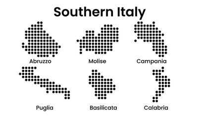 Fototapeta premium Southern Italy Regions Map Abruzzo Molise Campania Puglia Basilicata Calabria