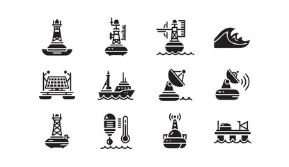 Collection of modern offshore oil rig and marine navigation icons © Noor