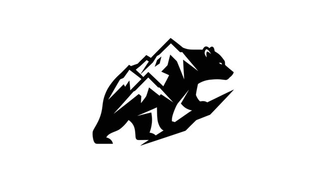 Bear and mountain silhouette illustration