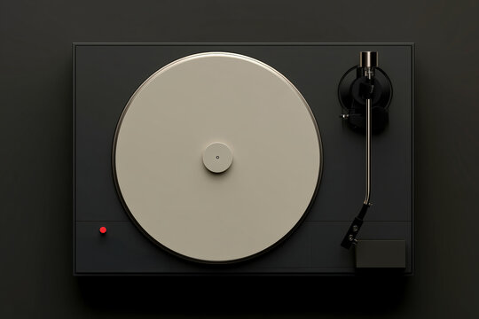 Tocadiscos moderno negro con plato beige luz roja, Reproductor de vinilos de lujo dise&ntilde;o minimalista elegante, Maqueta de tocadiscos moderno con espacio para texto o logo