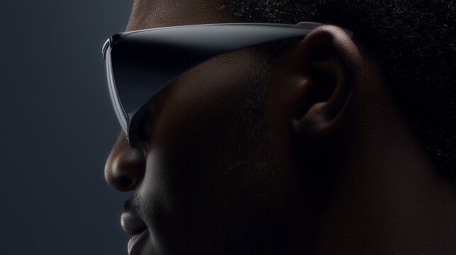 Perfil de hombre con gafas futuristas modernas, Dise&ntilde;o premium de gafas inteligentes con tecnolog&iacute;a innovadora, Explorando el futuro de los wearables y la realidad virtual