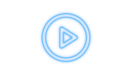 Colorful glowing neon play button icon isolated on transparent background. Play symbol. Media control. Start button. UI element. Interface design.