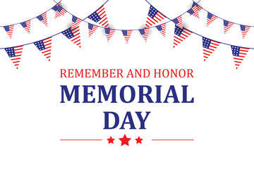Obraz premium Memorial day patriotic banner with american flags and honor message
