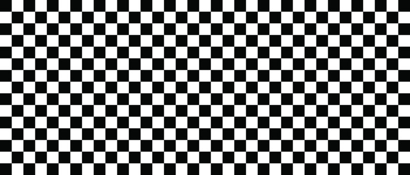 Black and white chess pattern. Checkerboard seamless vector illustration with geometric square grid. Abstract checkered background  race flag and retro mosaic floor design. High contrast monochrome