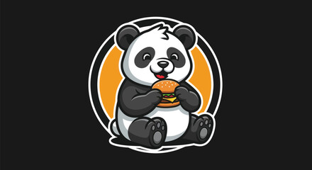 Cartoon panda eating burger illustration © Ever