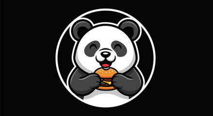 Cartoon panda eating burger illustration © Ever