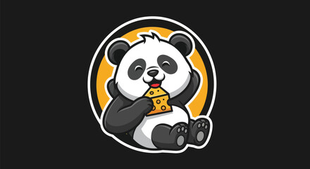 Cartoon panda eating cheese on black © Ever