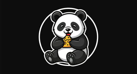 Cartoon panda eating cheese on black © Ever