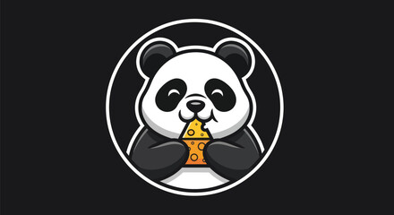 Cartoon panda eating cheese on black © Ever