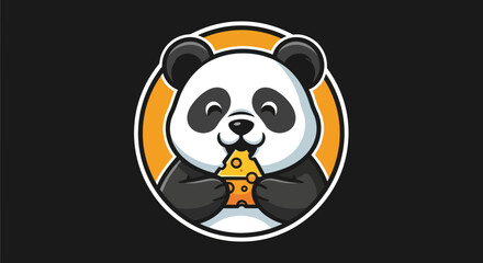 Cartoon panda eating cheese on black background © Ever