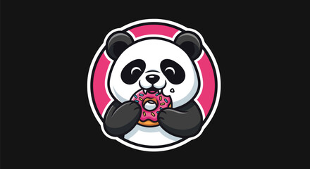 Cartoon panda eating donut illustration © Ever