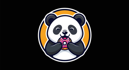Cartoon panda eating donut illustration © Ever
