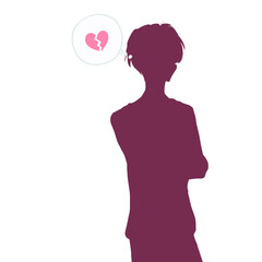 腕組みをした男性　割れたハート　シルエット