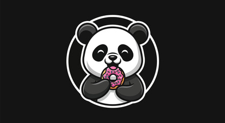 Cartoon panda eating donut illustration © Ever