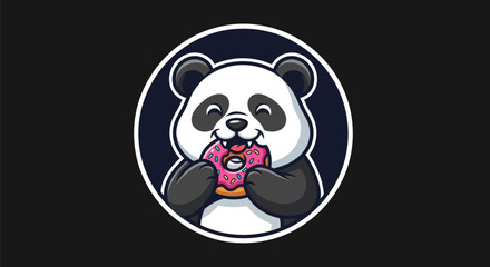 Cartoon panda eating donut illustration © Ever