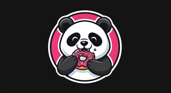 Cartoon panda eating donut illustration