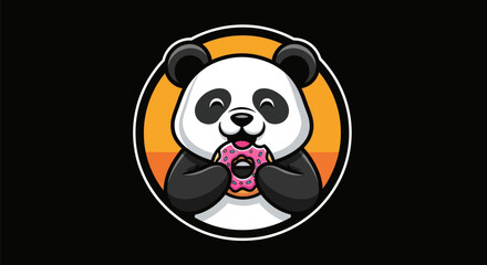 Cartoon panda eating donut illustration © Ever