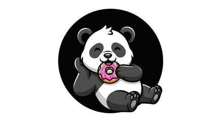 Cartoon panda eating donut illustration © Ever
