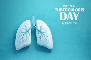 World Tuberculosis Day Awareness Poster with Lungs and Red Ribbon Healthcare Concept