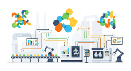 Naklejka premium Industry 4.0 Smart Factory Automation: Robotics, AI, and Data Analytics in Modern Manufacturing Production Process