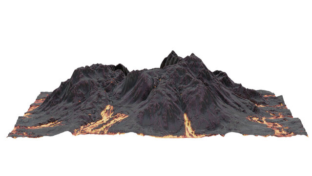 3d rendering of a mountain landscape with lava flow details