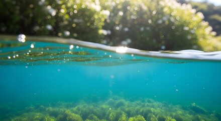 Obraz premium Underwater scene with aquatic plants and bubbles