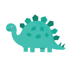 Cute green cartoon stegosaurus dinosaur character in flat style, isolated on white background. Friendly baby dino with plates on its back and spotted pattern. Vector illustration perfect for children' © Oksana
