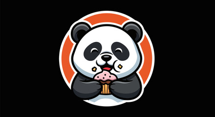 Cartoon panda enjoying a cupcake dessert © Star