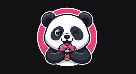 Cartoon panda enjoying a donut treat © Star
