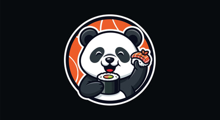 Cartoon panda eating sushi food illustration © Star
