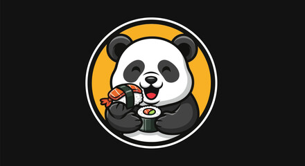 Cartoon panda eating sushi illustration © Star