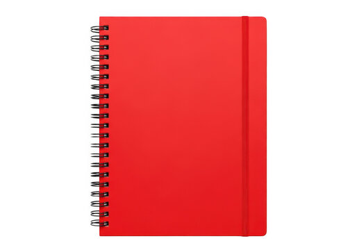Spiral-bound red notebook with a closed cover and a visible red tab marker isolated on transparent background 'png,PNG,Png