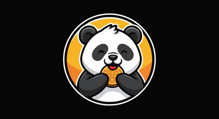 Cartoon panda eating waffle black background © Star