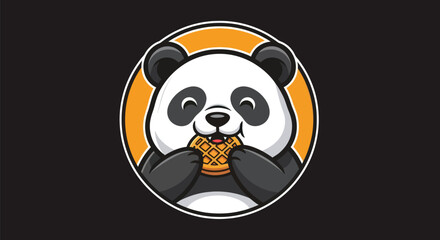 Cartoon panda eating waffle illustration © Star
