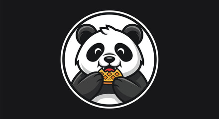 Cartoon panda eating waffle in circular frame © Star