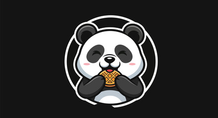 Cartoon panda eating waffle on black background © Star