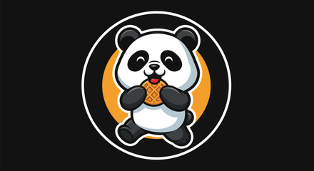 Naklejka premium Cartoon panda eating waffle