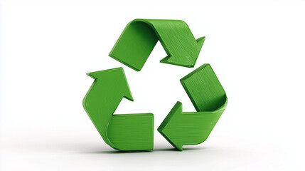 Obraz premium Green recycling symbol in 3D representing sustainability, environmental protection and eco friendly concept. Isolated on clean background
