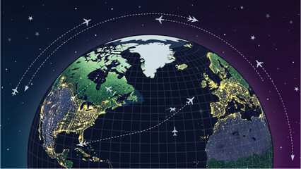 Global Flight Routes and Air Traffic Control Network Surrounding the Earth from Space at Night © Stock Image Paradise