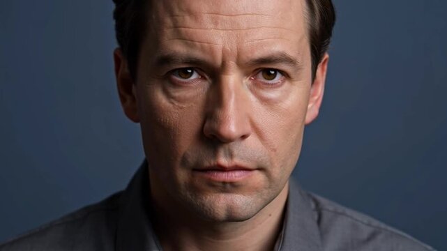 Close up portrait of a man looking at the camera with neutral expression