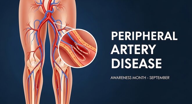 Anatomy illustration of peripheral artery disease showing affected blood vessels in human legs