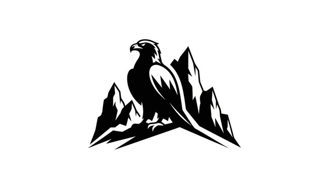 Eagle perched on mountain peaks silhouette