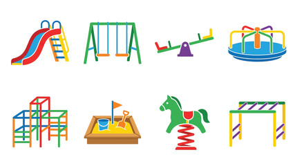 Colorful playground equipment icons arranged in two rows © vector desgins 