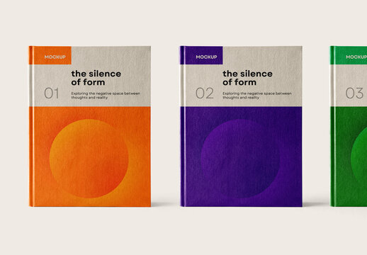 Three Hardcover Book Cover Variations and Branding Collection with Editable Background
