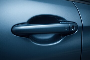 Luxury modern blue metallic car door handle detail outdoors