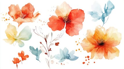 Fototapeta premium Watercolor Floral Composition: A delicate watercolor arrangement showcasing an array of vibrant flowers, each brushstroke a testament to the beauty and intricacy of nature. 