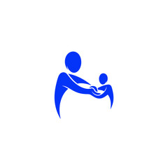 Abstract illustration of parents and child interacting with blue silhouettes